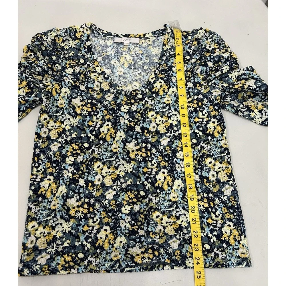 Loft Womens Micro Floral Puff Sleeve Top Size M Cottagecore Boho‎ Prairie Spring